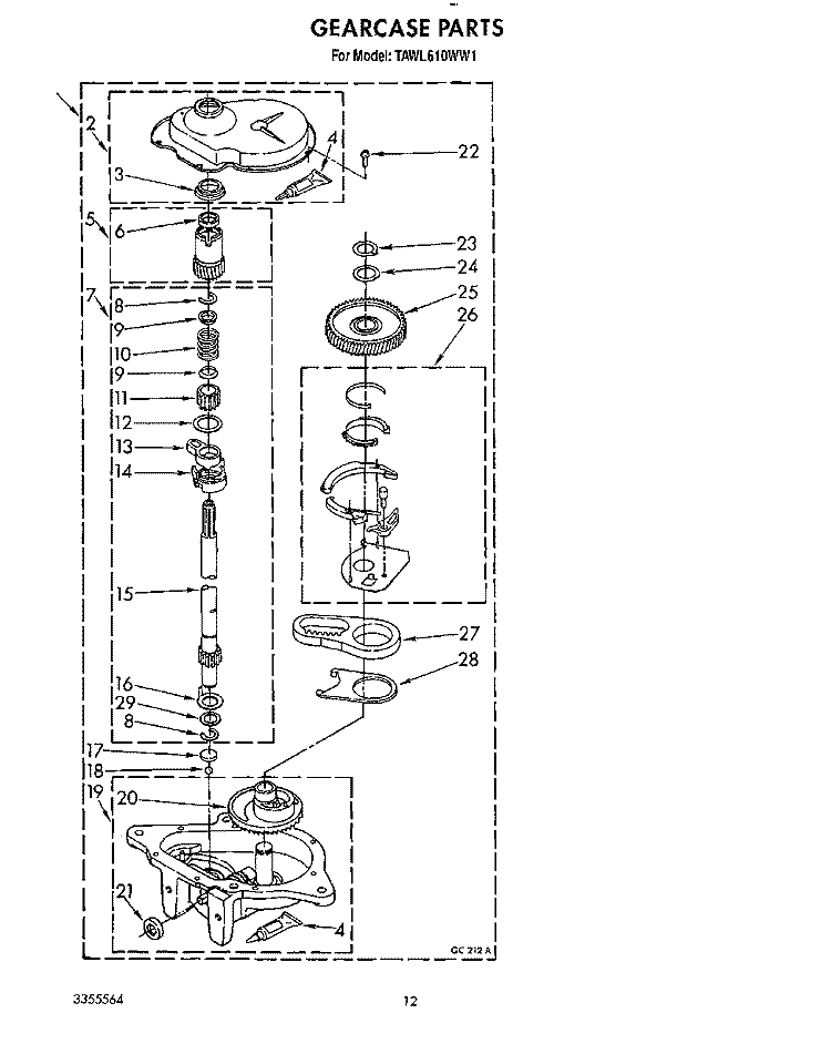 GEARCASE Diagram and Parts List for TAWL610WW1  Estate Washer