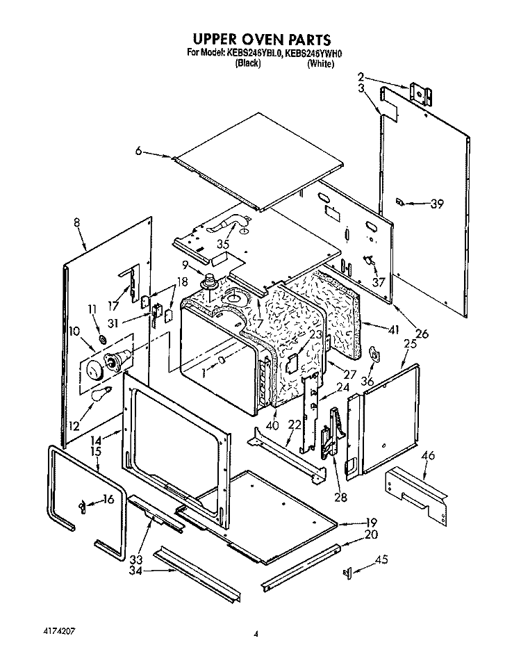 UPPER OVEN Diagram and Parts List for KEBS246YBL0  KitchenAid Wall Oven