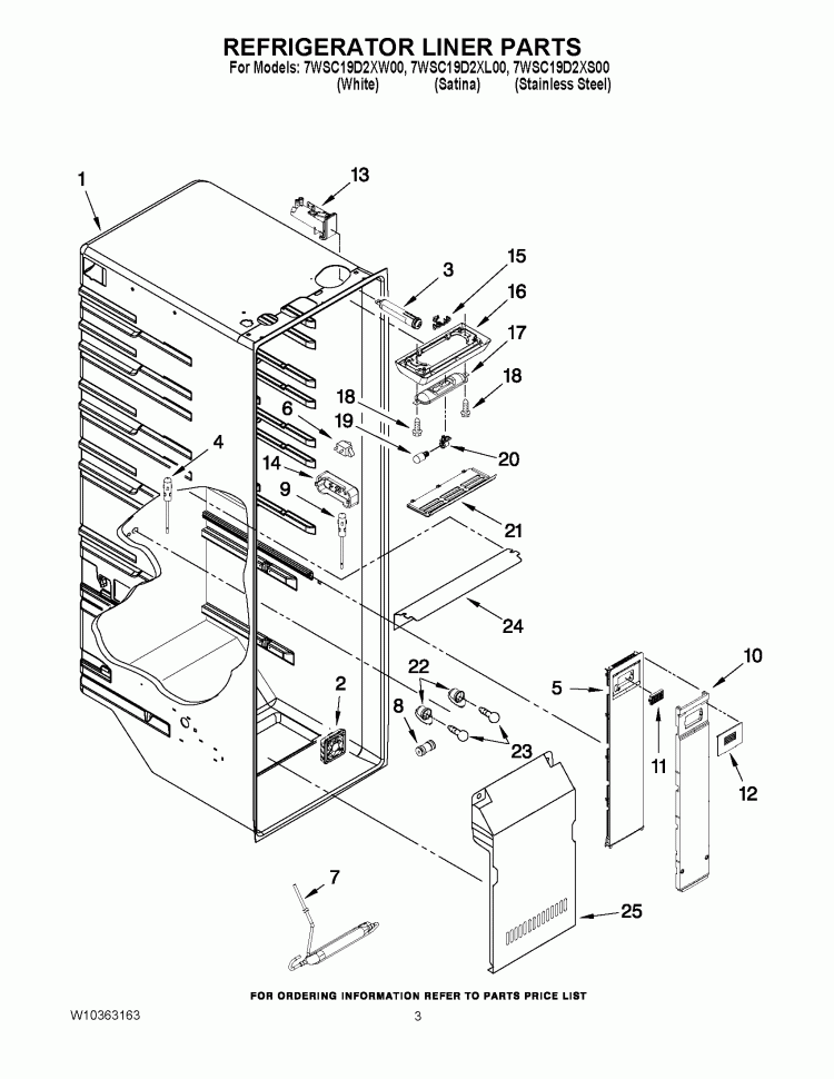 REFRIGERATOR LINER PARTS Diagram and Parts List for 7WSC19D2XS00  Whirlpool Refrigerator