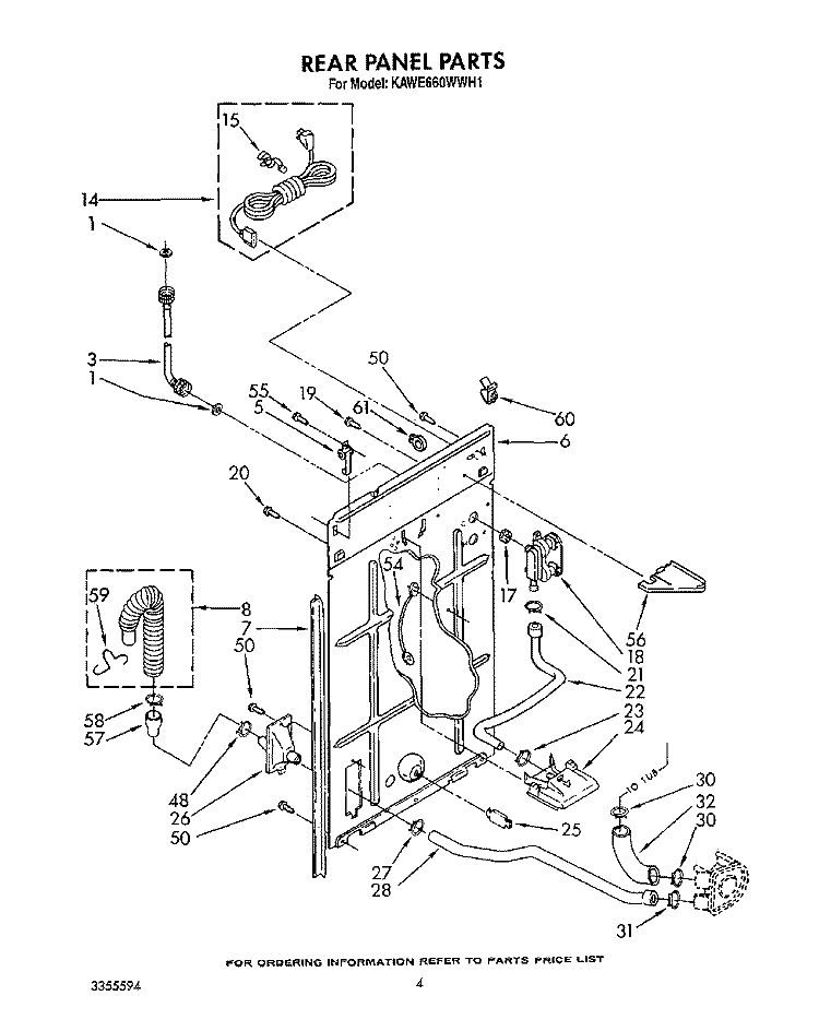 REAR PANEL Diagram and Parts List for KAWE660WWH1  KitchenAid Washer
