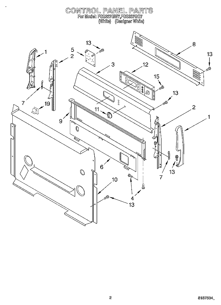 CONTROL PANEL Diagram and Parts List for FGS337GQ7  Roper Range