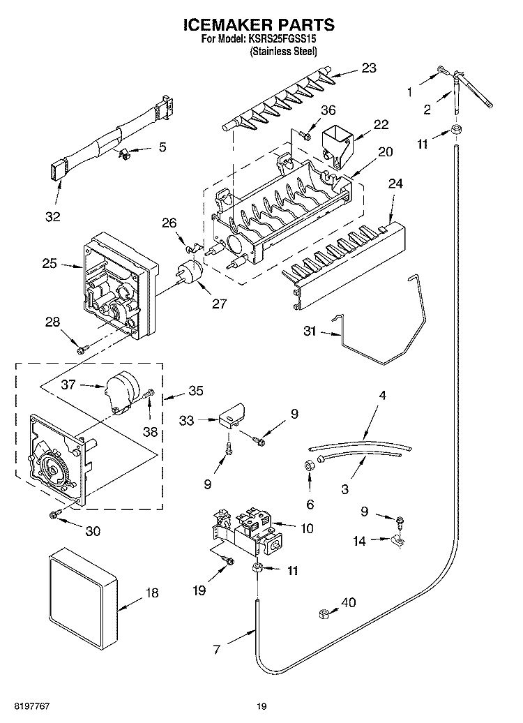ICEMAKER, OPTIONAL Diagram and Parts List for KSRS25FGSS15  KitchenAid Refrigerator