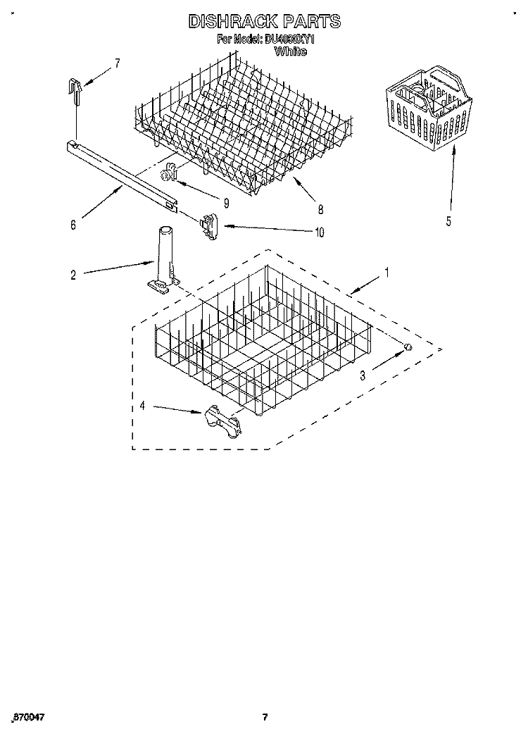 DISHRACK Diagram and Parts List for DU4000XY1  Whirlpool Dishwasher