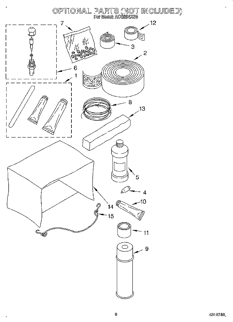 OPTIONAL Diagram and Parts List for ACQ254XG0  Whirlpool Air Conditioner