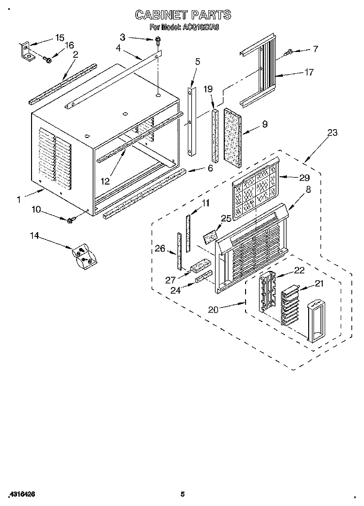 CABINET Diagram and Parts List for ACQ102XA0  Whirlpool Air Conditioner
