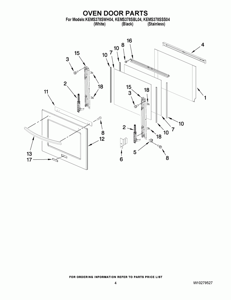 OVEN DOOR PARTS Diagram and Parts List for KEMS378SBL04  KitchenAid Microwave Oven Combo