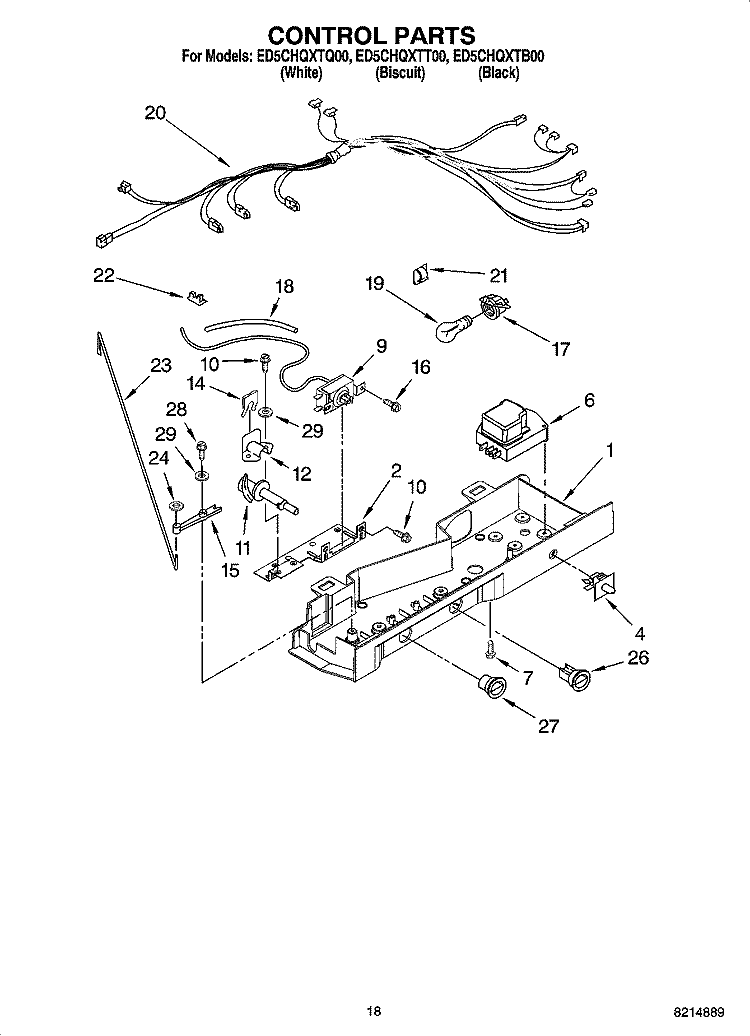 CONTROL PARTS Diagram and Parts List for ED5CHQXTB00  Whirlpool Refrigerator