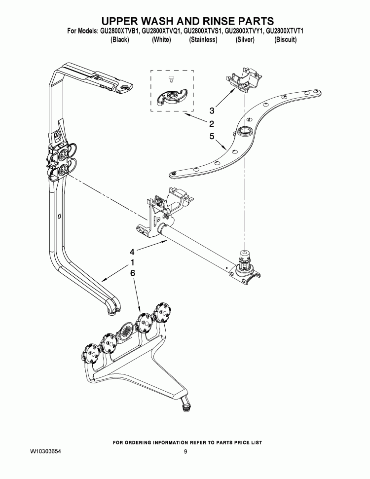 UPPER WASH AND RINSE PARTS Diagram and Parts List for GU2800XTVB1  Whirlpool Dishwasher
