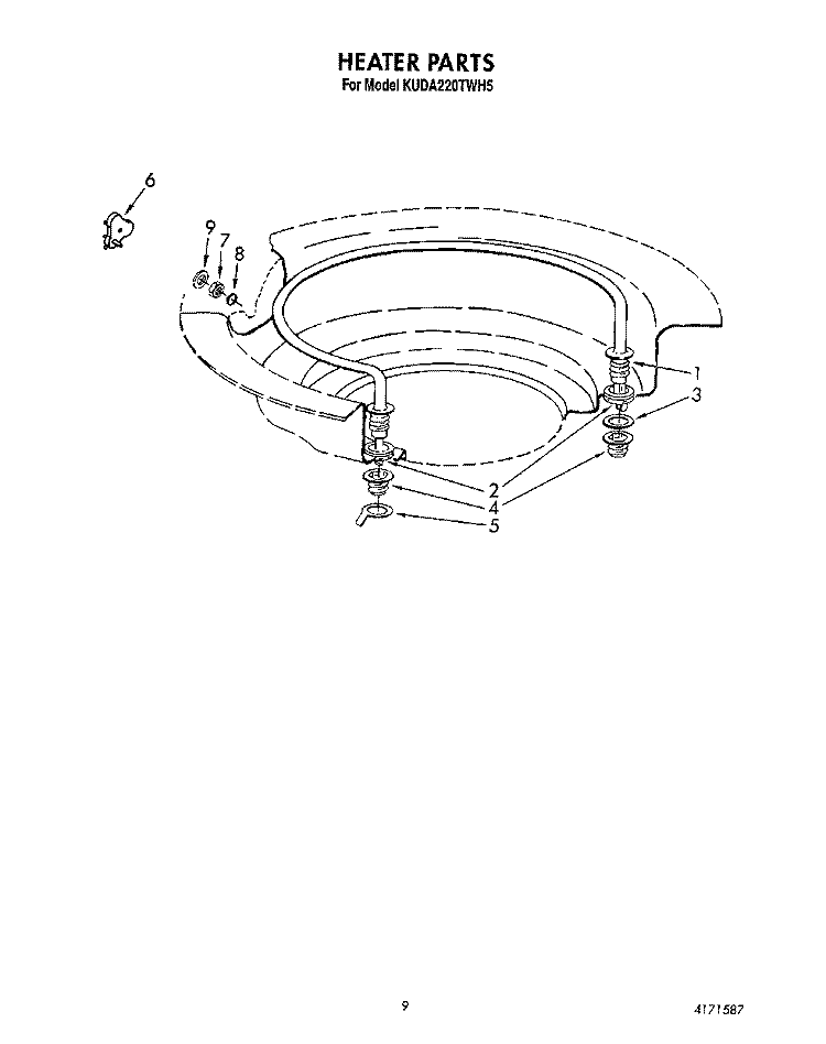 HEATER Diagram and Parts List for KUDA220TWH5  KitchenAid Dishwasher