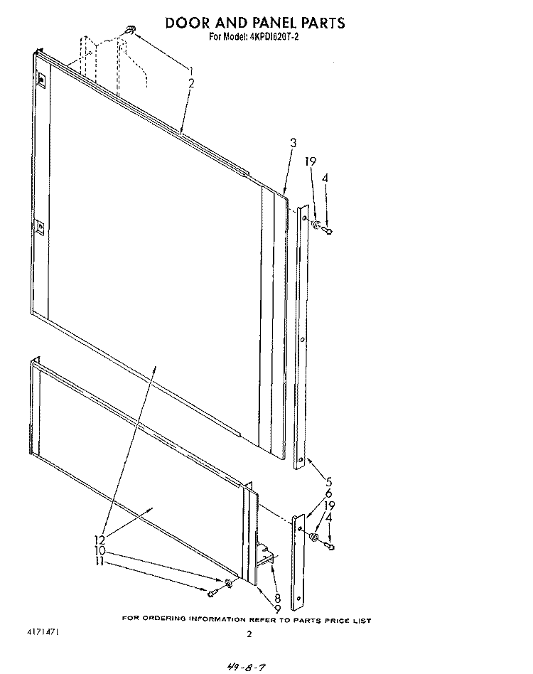 DOOR AND PANEL Diagram and Parts List for 4KPDI620T2  KitchenAid Dishwasher