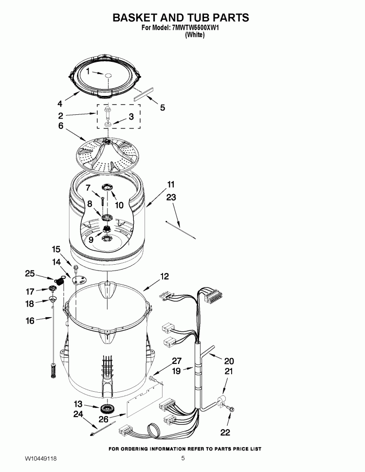 BASKET AND TUB PARTS Diagram and Parts List for 7MWTW5500XW1  Whirlpool Washer
