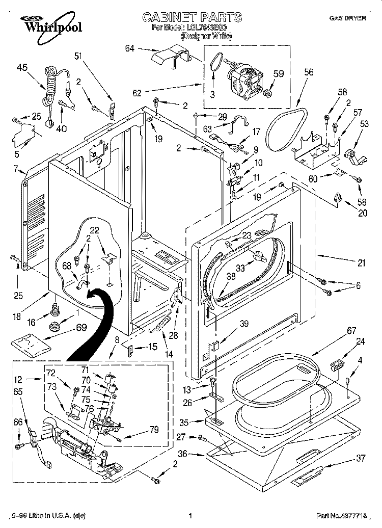 CABINET Diagram and Parts List for LGL7646EQ0  Whirlpool Dryer