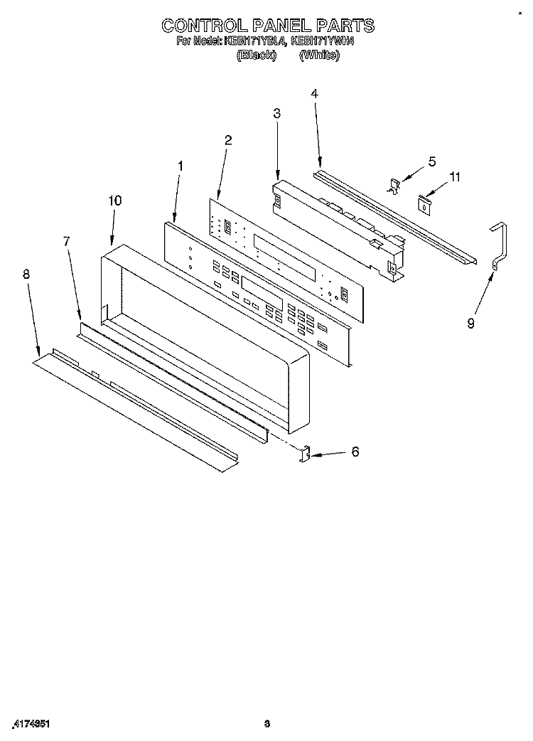 CONTROL PANEL, LITERATURE Diagram and Parts List for KEBI171YBL4  KitchenAid Wall Oven