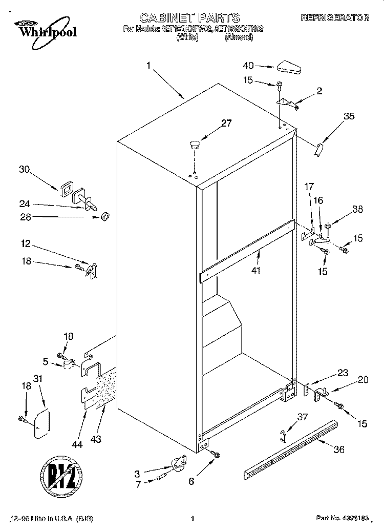 CABINET Diagram and Parts List for 8ET18GKXFN02  Whirlpool Refrigerator