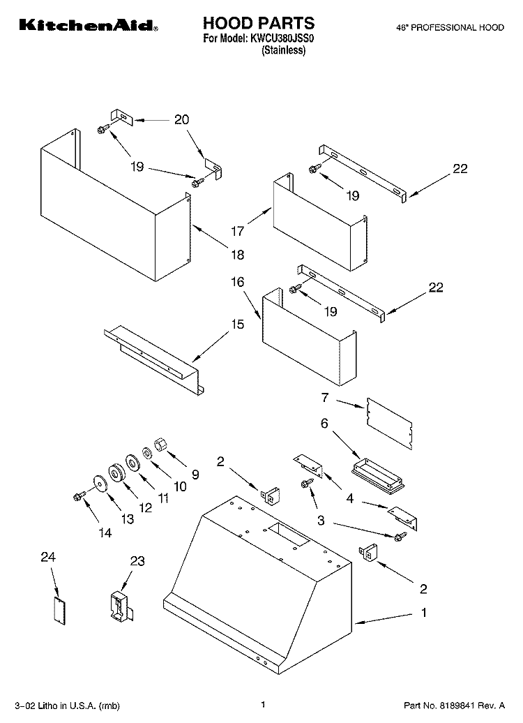 SECTION Diagram and Parts List for KWCU380JSS0  KitchenAid Range Hood