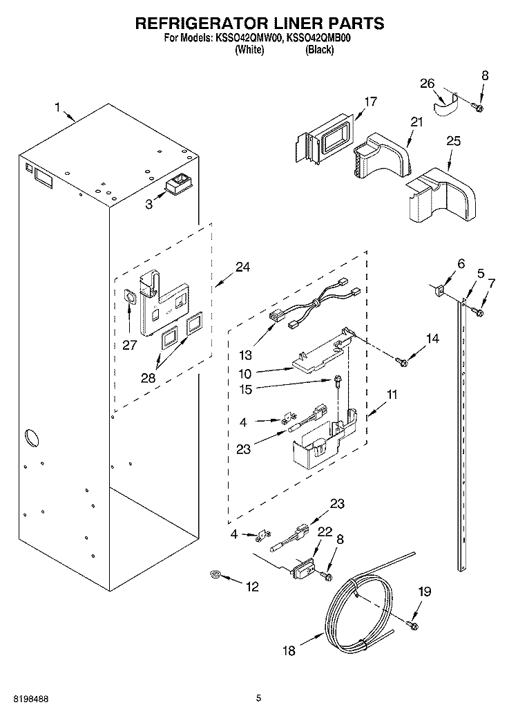 REFRIGERATOR LINER PARTS Diagram and Parts List for KSSO42QMW00  KitchenAid Refrigerator