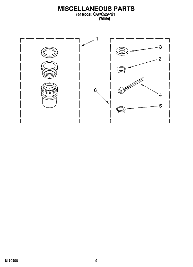 MISCELLANEOUS  PARTS, OPTIONAL PARTS (NOT INCLUDED) Diagram and Parts List for CAWC529PQ1  Crosley Washer