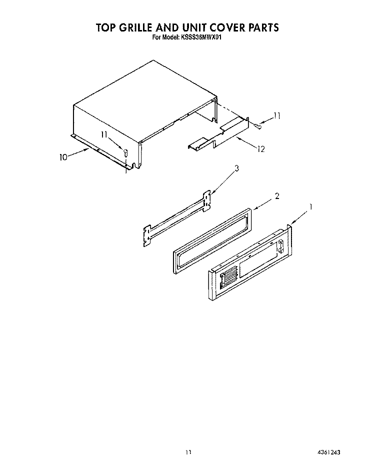 TOP GRILLE AND UNIT COVER Diagram and Parts List for KSSS36MWX01  KitchenAid Refrigerator
