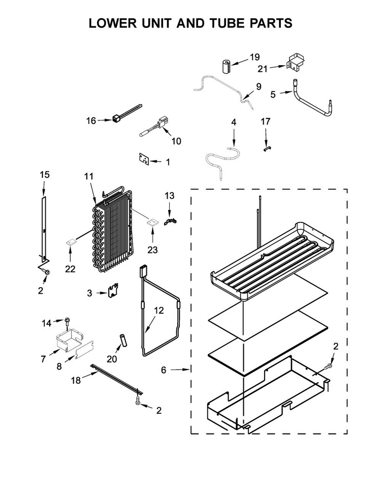 Lower Unit And Tube Parts Diagram and Parts List for KBSD608ESS01  KitchenAid Refrigerator