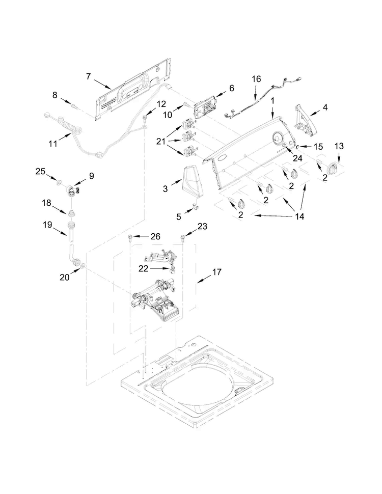 Controls And Water Inlet Parts Diagram and Parts List for 1CWTW4800YQ2  Whirlpool Washer