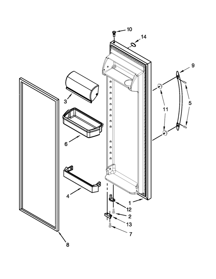 Refrigerator Door Parts Diagram and Parts List for 5WRS22KNBF00  Whirlpool Refrigerator