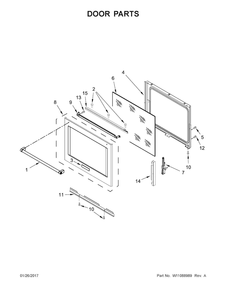 Door Parts Diagram and Parts List for KSEG700EBS1  KitchenAid Range