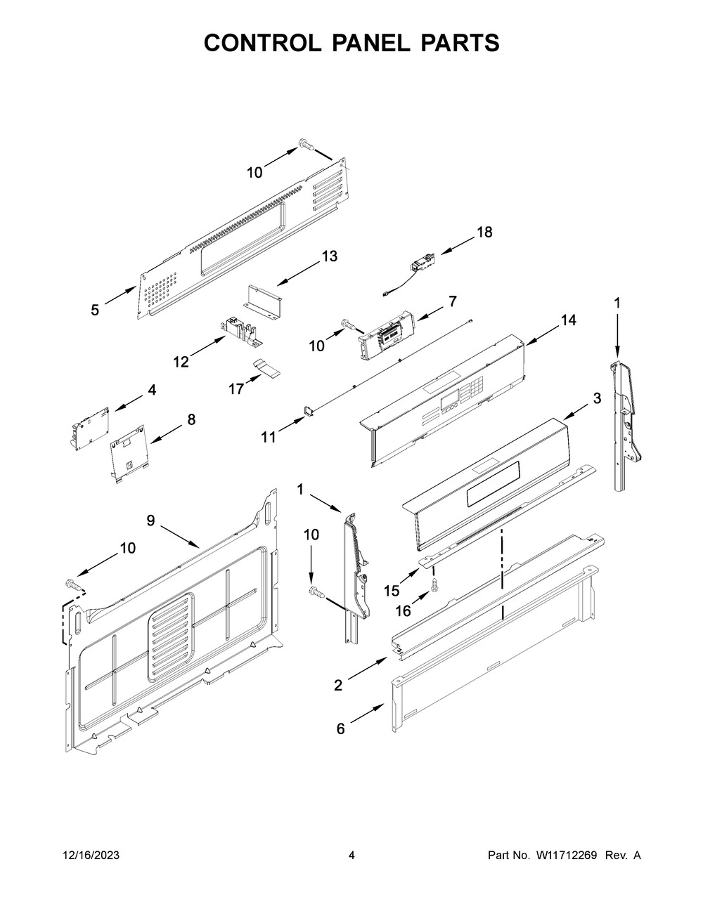 Control Panel Parts Diagram and Parts List for WFG975H0HV6  Whirlpool Range