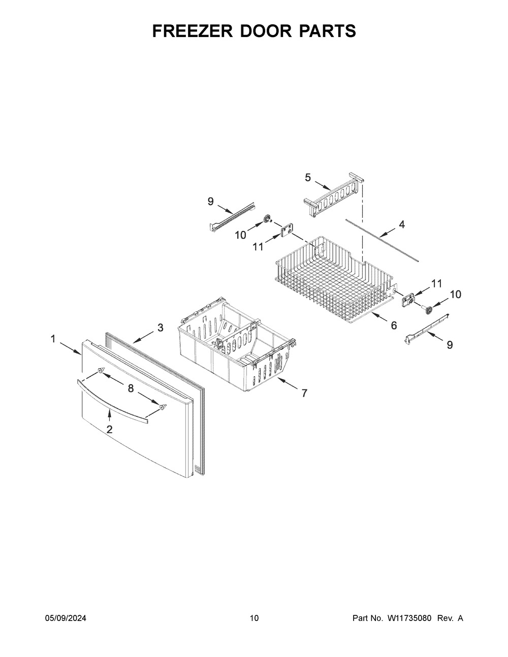 Freezer Door Parts Diagram and Parts List for WRF555SDHB10  Whirlpool Refrigerator