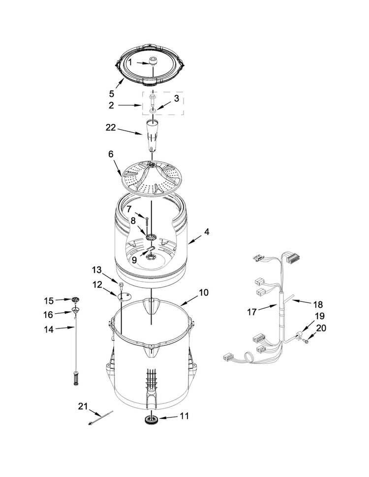 Basket And Tub Parts Diagram and Parts List for 7MWTW4915EW0  Whirlpool Washer