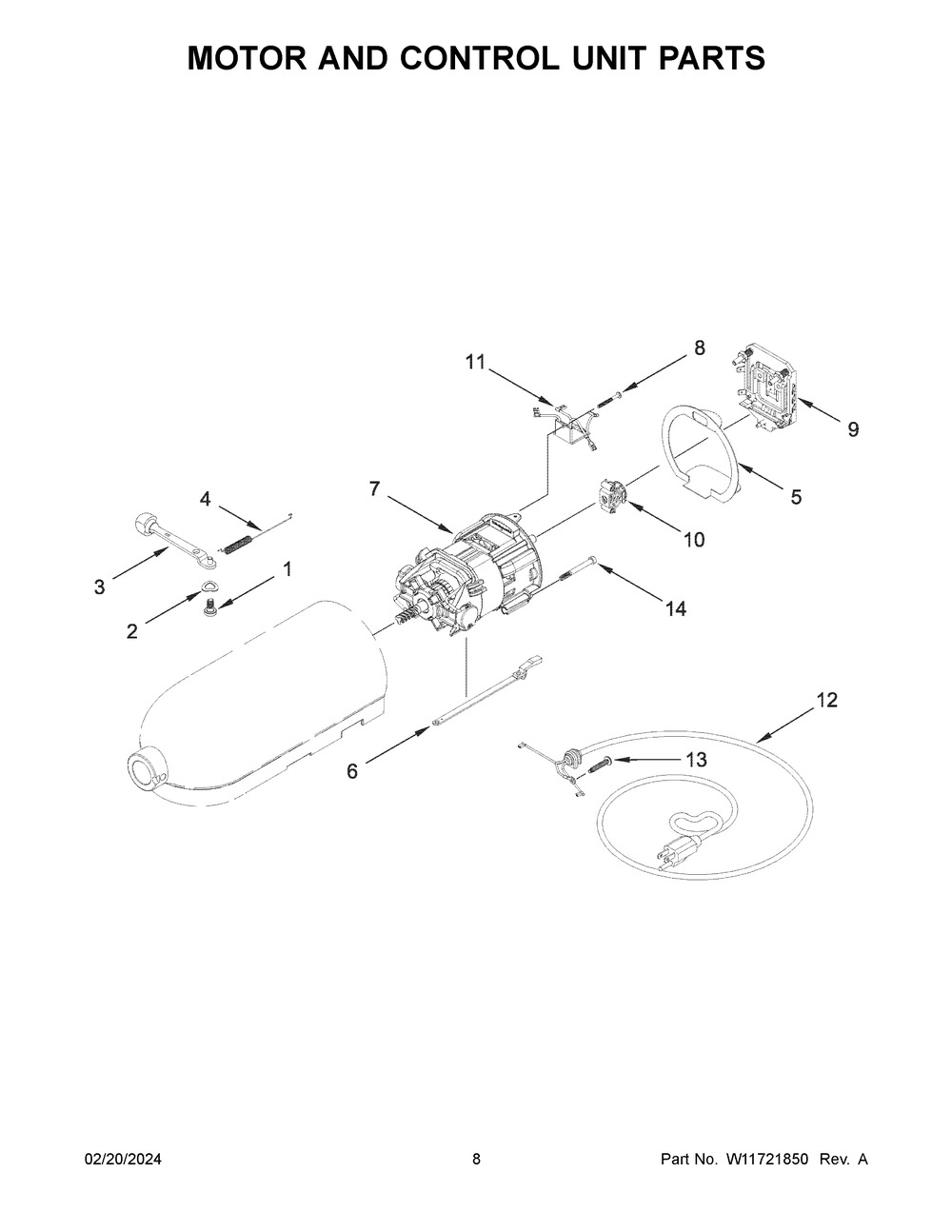 Motor And Control Unit Parts Diagram and Parts List for 5K45SSNOB5  KitchenAid Mixer