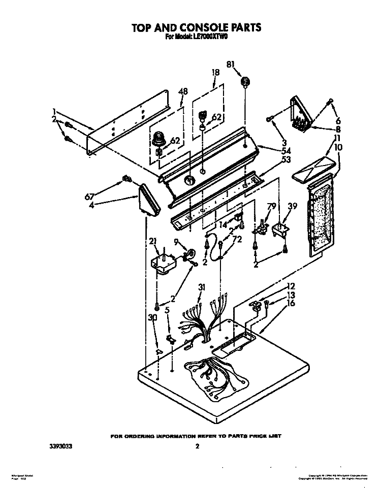 SECTION Diagram and Parts List for LE7000XTW0  Whirlpool Dryer
