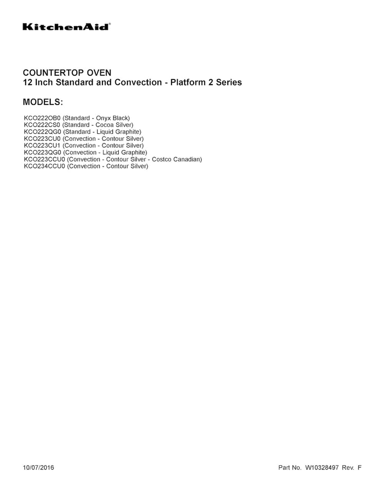 Cover Sheet Diagram and Parts List for KCO223CCU0  KitchenAid Toaster Oven