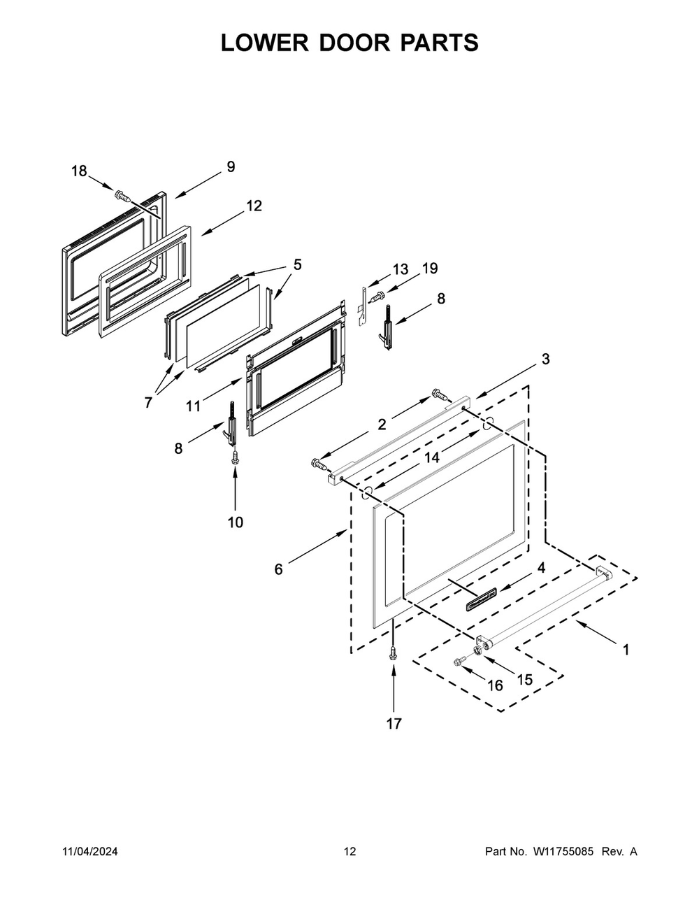 07 - Lower Door Parts Diagram and Parts List for KFDD500ESS12  Whirlpool Range
