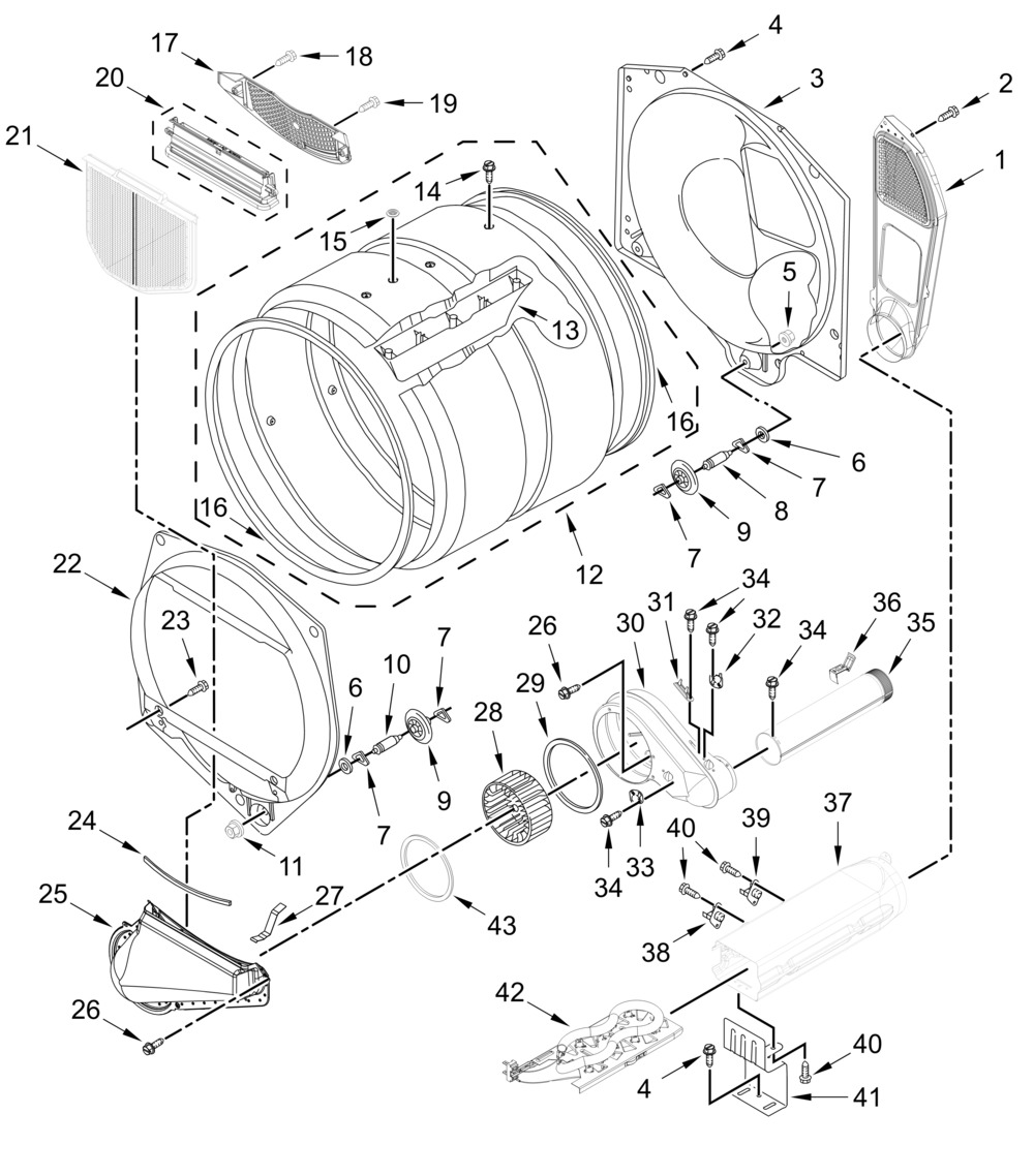 Bulkhead Parts Diagram and Parts List for MDE20MNUGW0  Whirlpool Dryer
