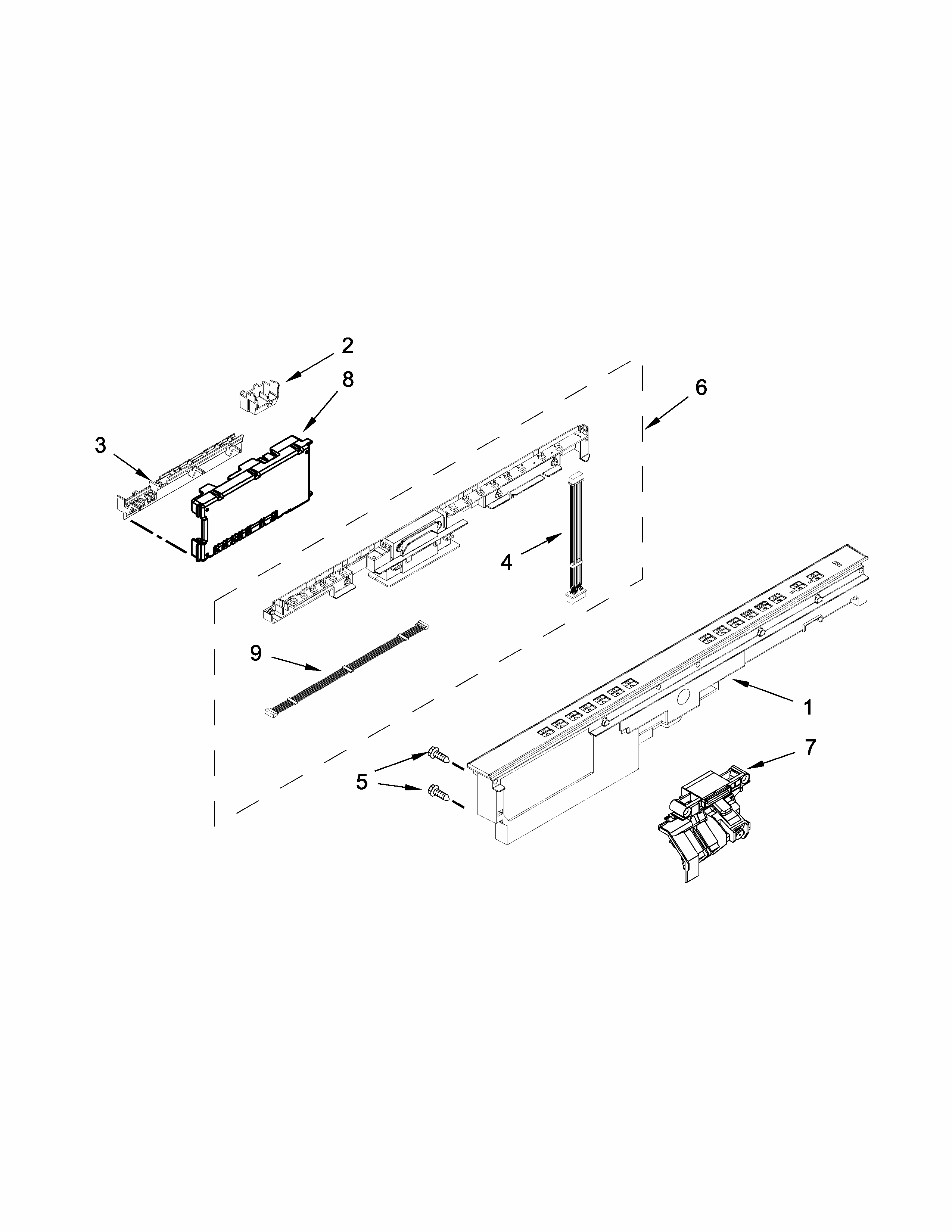 Control Panel And Latch Parts Diagram and Parts List for 66512723K311  Kenmore Dishwasher