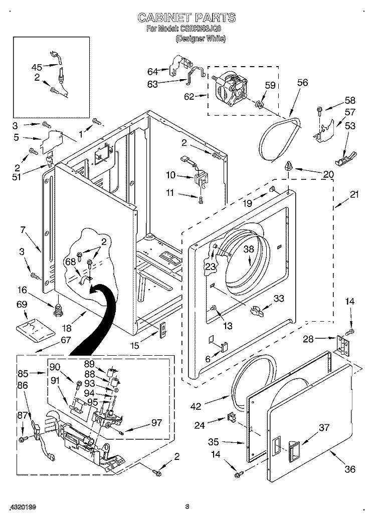 CABINET Diagram and Parts List for CGDX563JQ0  Crosley Dryer