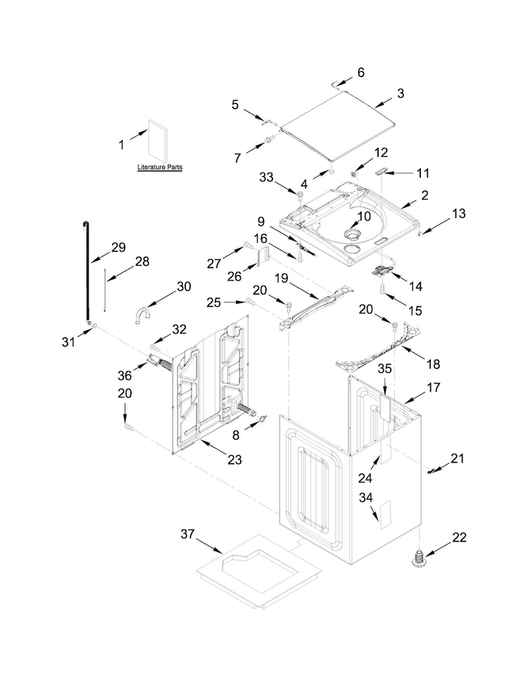 Top And Cabinet Parts Diagram and Parts List for WTW8040DW0  Whirlpool Washer