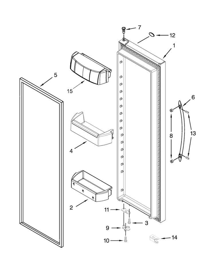 Refrigerator Door Parts Diagram and Parts List for WRS571CIDW00  Whirlpool Refrigerator