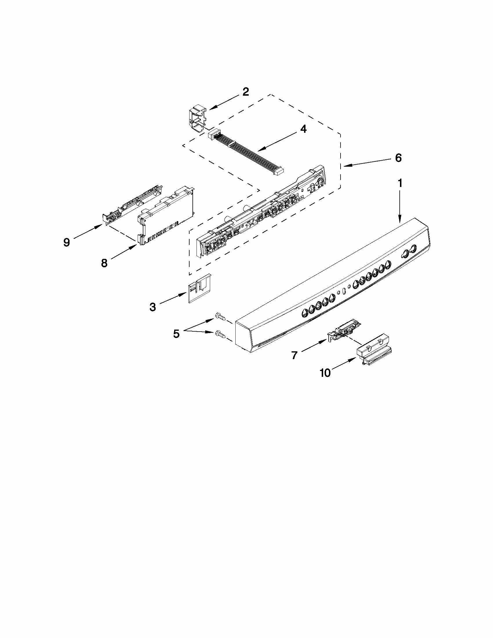 Control Panel And Latch Parts Diagram and Parts List for 66513262K112  Kenmore Dishwasher