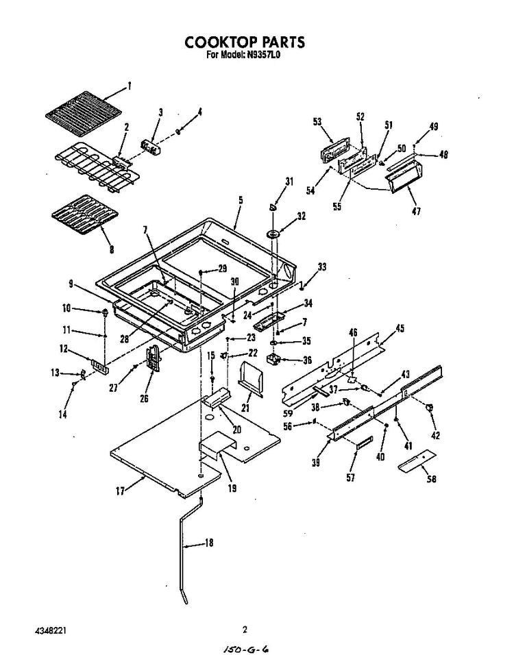 Cook Top Diagram and Parts List for N9357*0  Roper Range