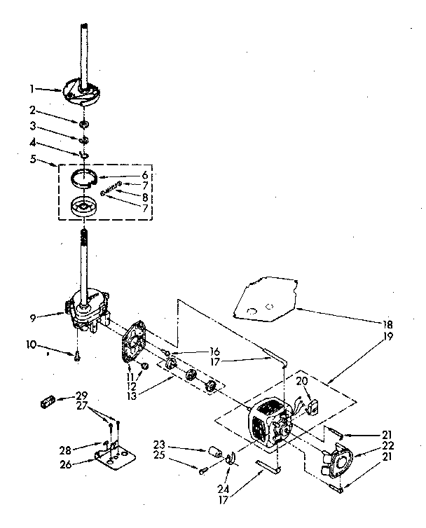 Brake Clutch, Gearcase, Motor And Pump Diagram and Parts List for LA9800XSN2  Whirlpool Washer