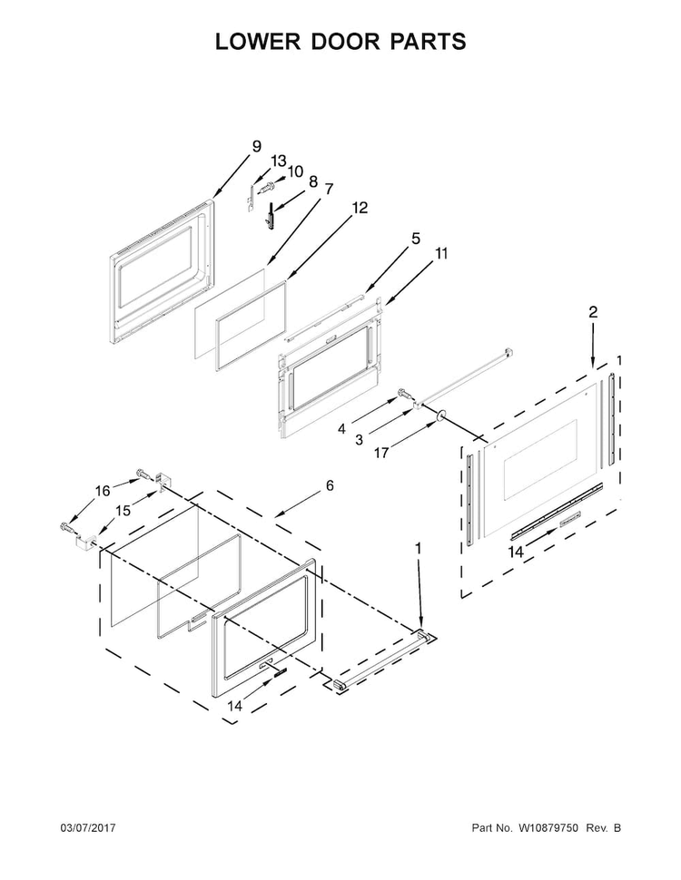 Lower Door Parts Diagram and Parts List for KFGD500ESS03  KitchenAid Range
