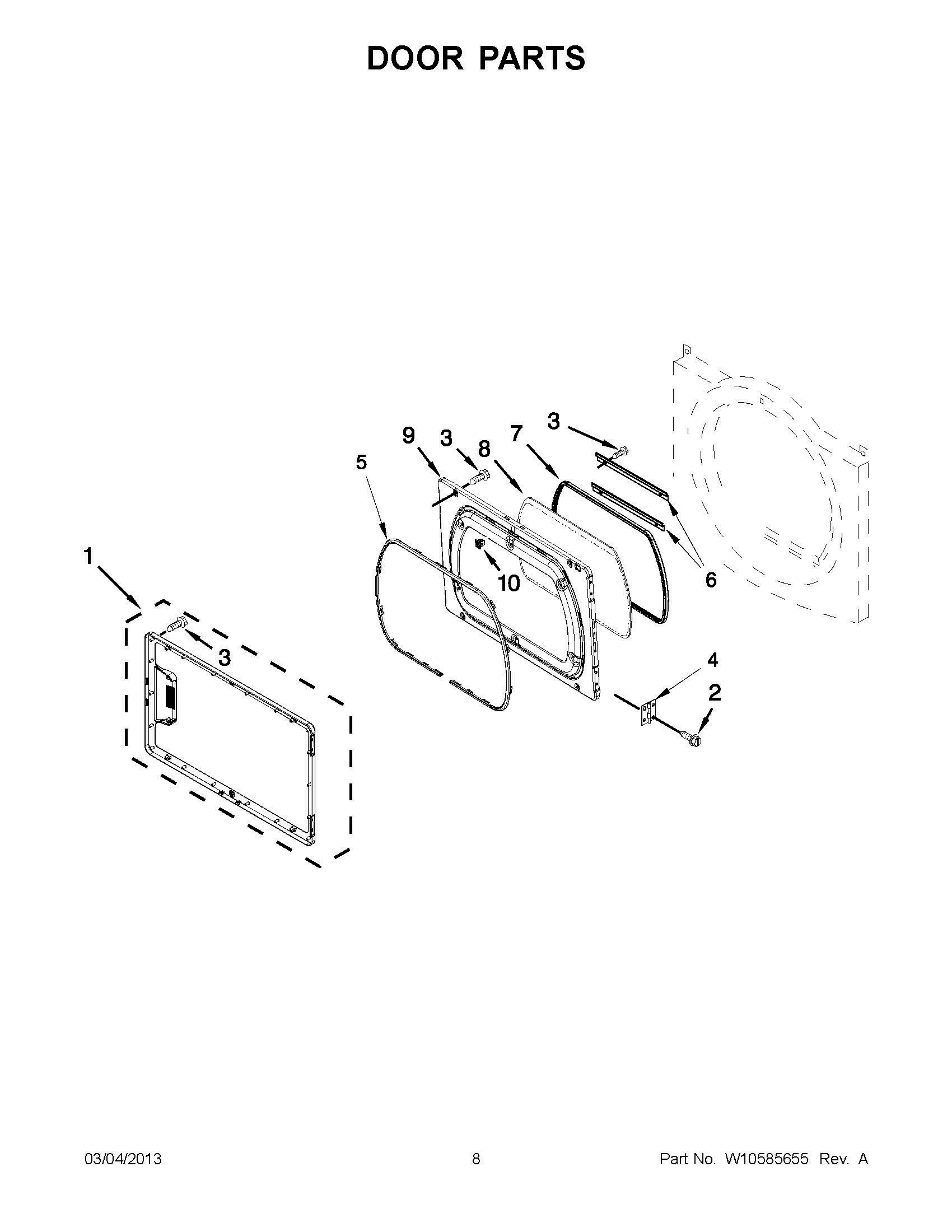 04 - DOOR PARTS Diagram and Parts List for YMEDX700AG1  Whirlpool Dryer