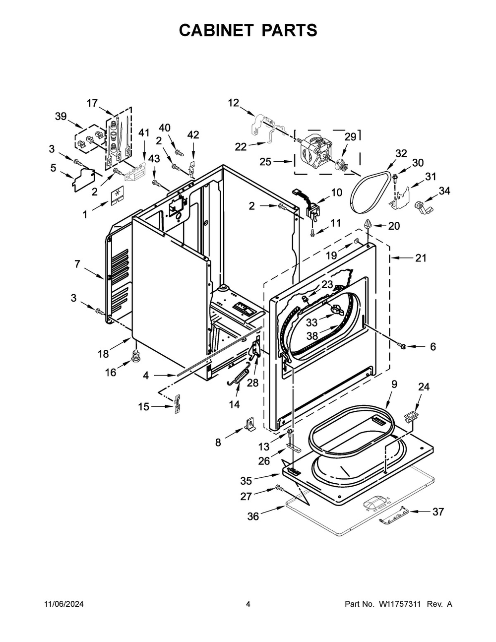 03 - Cabinet Parts Diagram and Parts List for CDEW7110RW0  Whirlpool Dryer