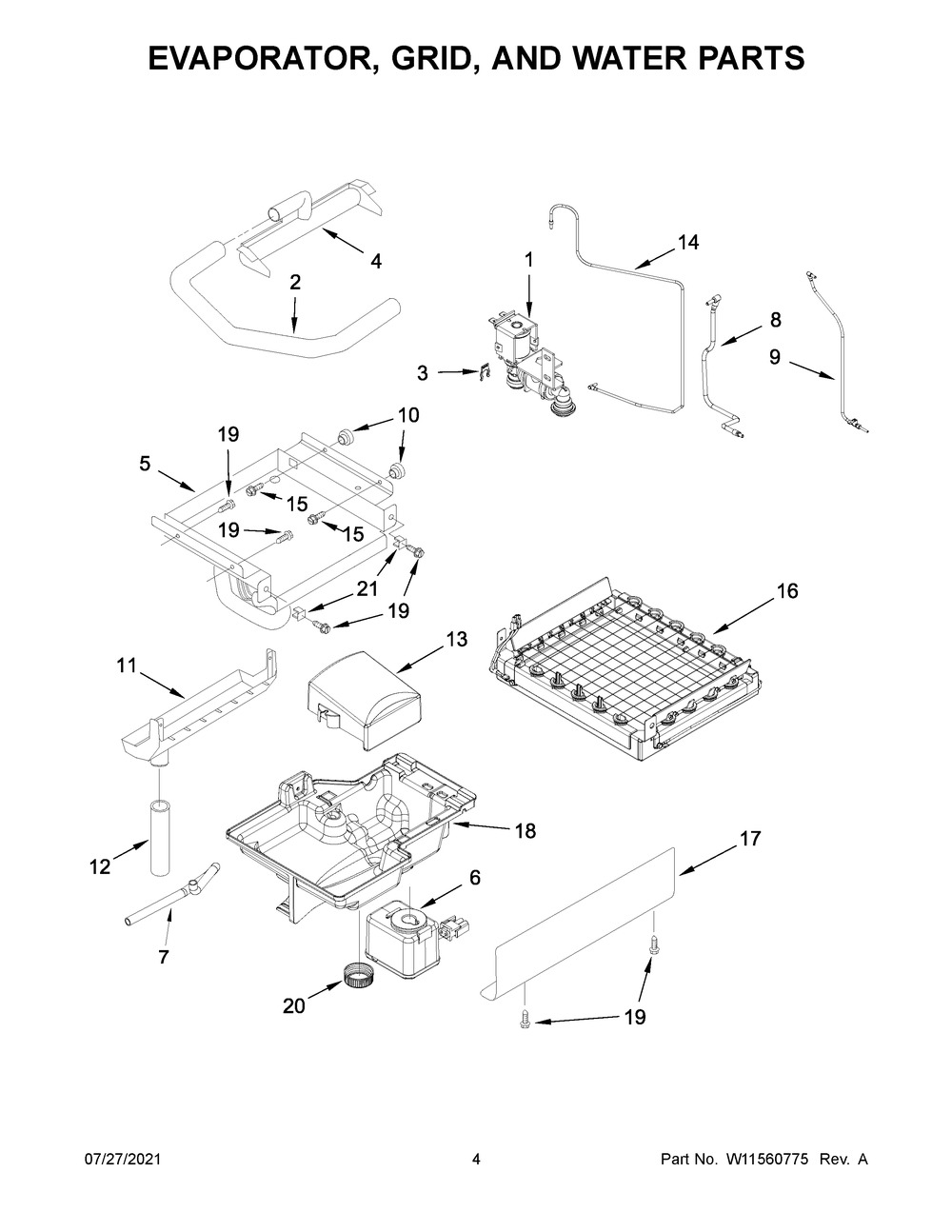 Evaporator, Grid, And Water Parts Diagram and Parts List for KUIX335HPS01  KitchenAid Ice Maker