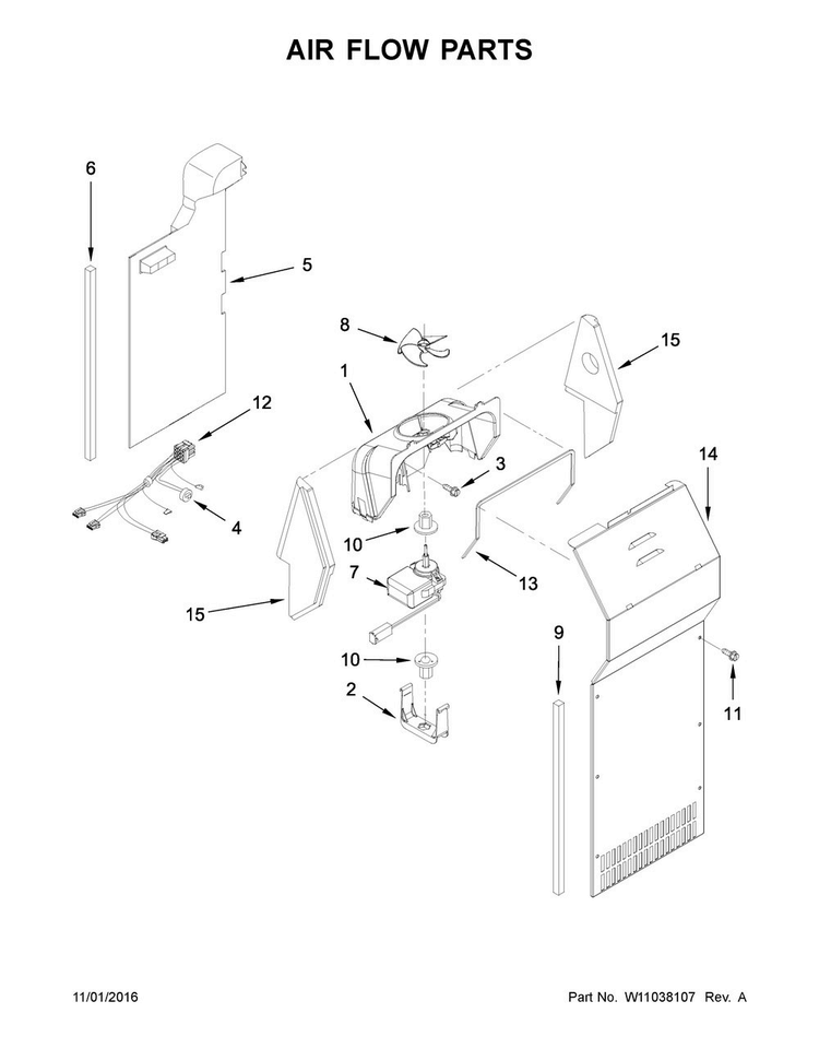 Air Flow Parts Diagram and Parts List for WRS331FDDB02  Whirlpool Refrigerator