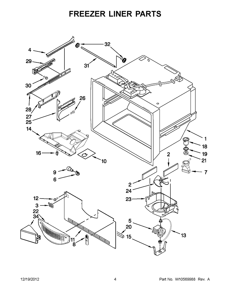 FREEZER LINER PARTS Diagram and Parts List for GX5FHTXVB08  Whirlpool Refrigerator