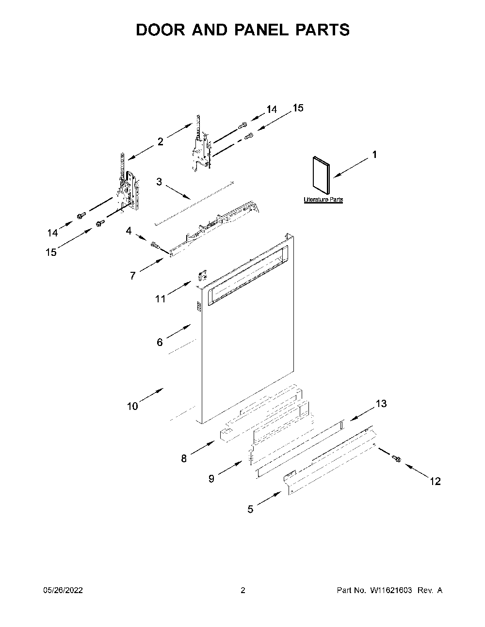 Door And Panel Parts Diagram and Parts List for KDPM704KPS1  KitchenAid Dishwasher