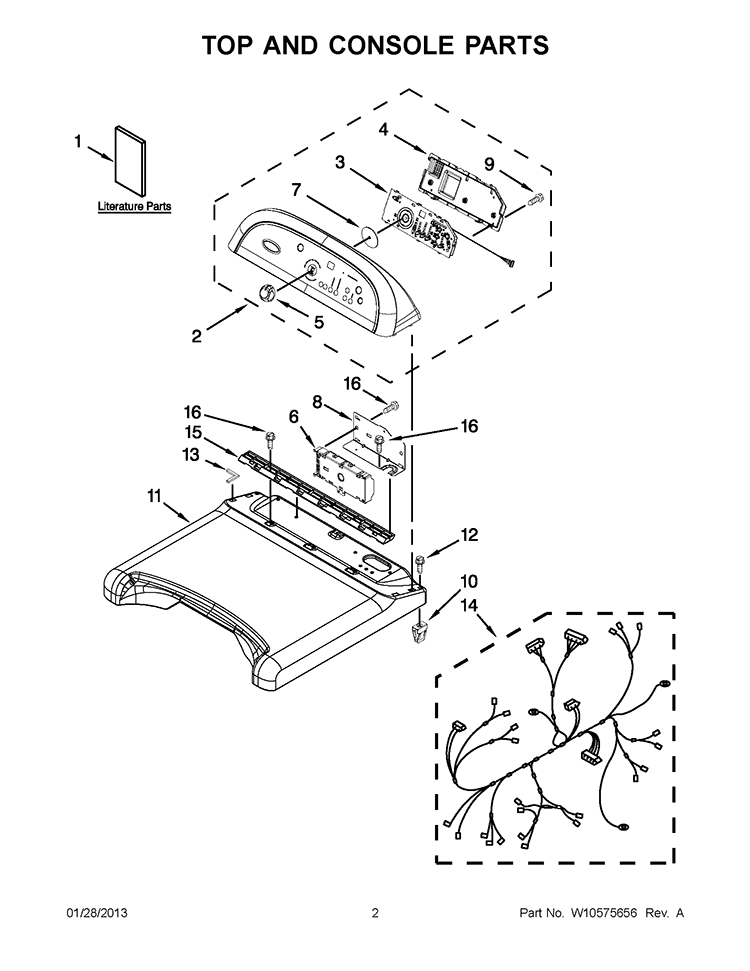 TOP AND CONSOLE PARTS Diagram and Parts List for WED8600YW2  Whirlpool Dryer
