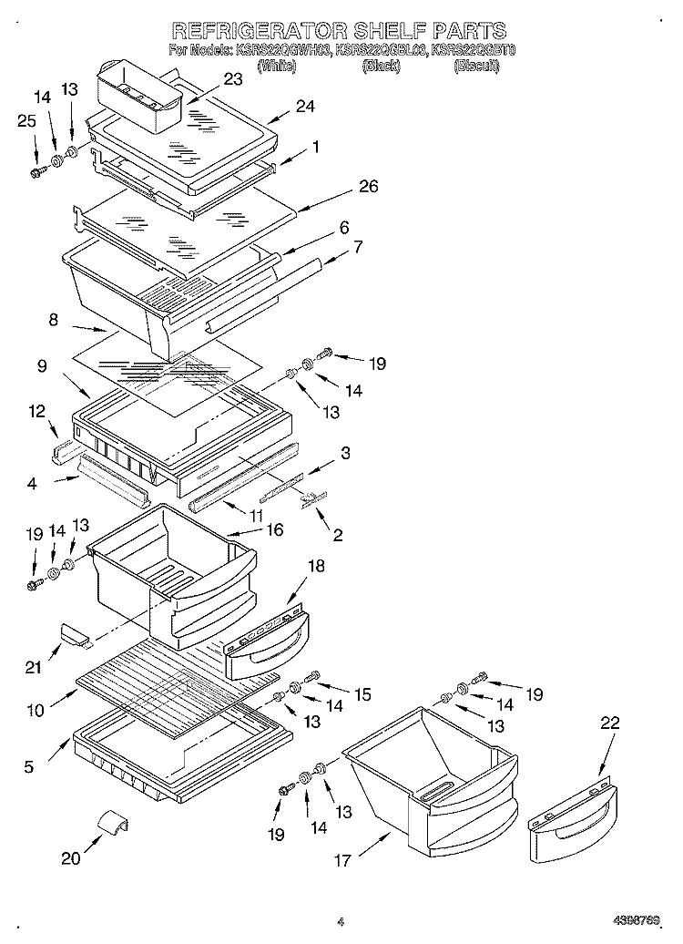 REFRIGERATOR SHELF Diagram and Parts List for KSRS22QGWH03  KitchenAid Refrigerator